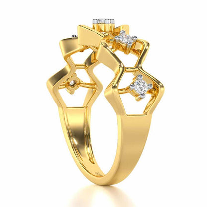 Star Row Silver Ring - Yellow Gold - Image 3