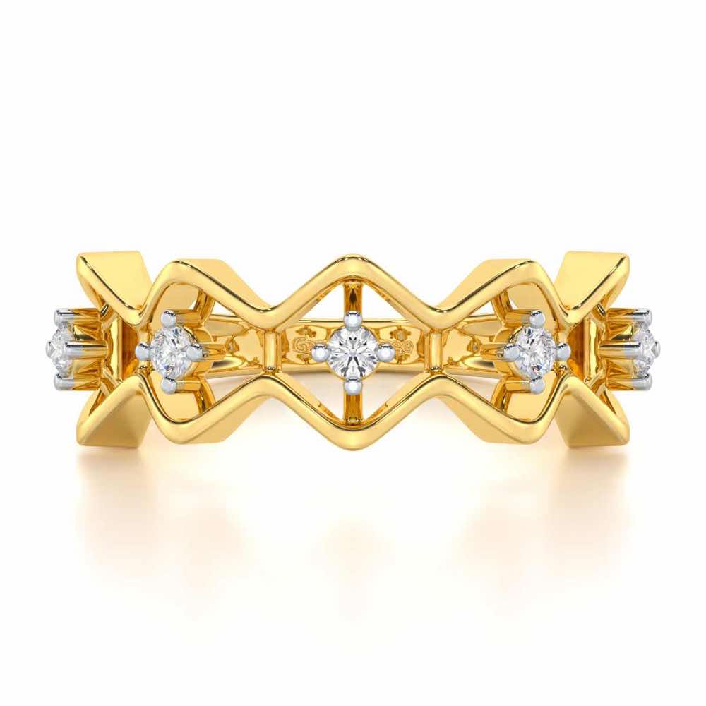 Star Row Silver Ring - Yellow Gold - Image 4