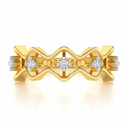 Star Row Silver Ring - Yellow Gold - Image 4
