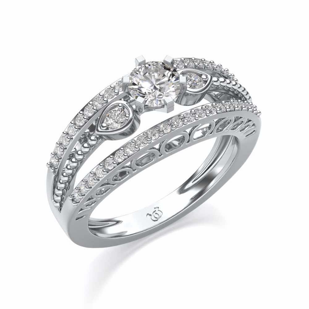 Stately Charm Solitaire Silver Ring - White Gold - Image 1