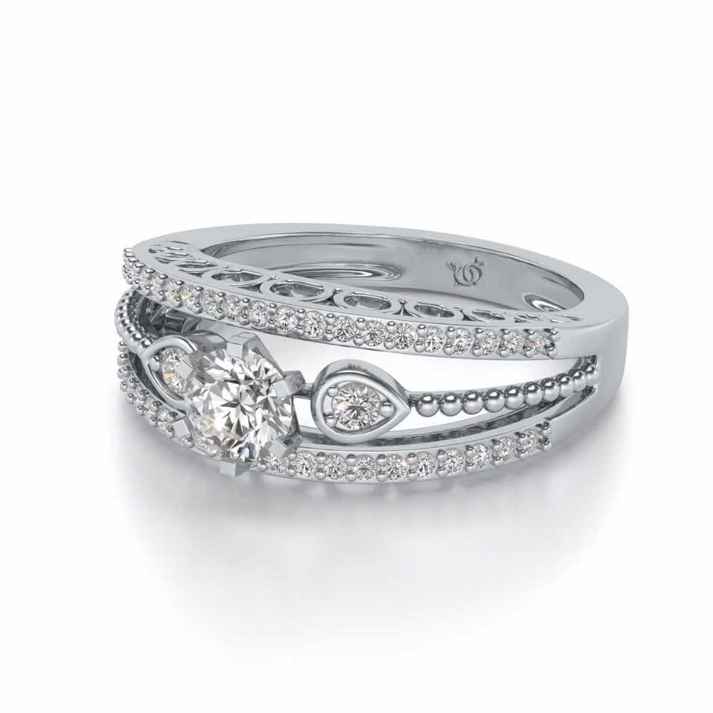 Stately Charm Solitaire Silver Ring - White Gold - Image 2