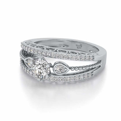 Stately Charm Solitaire Silver Ring - White Gold - Image 2