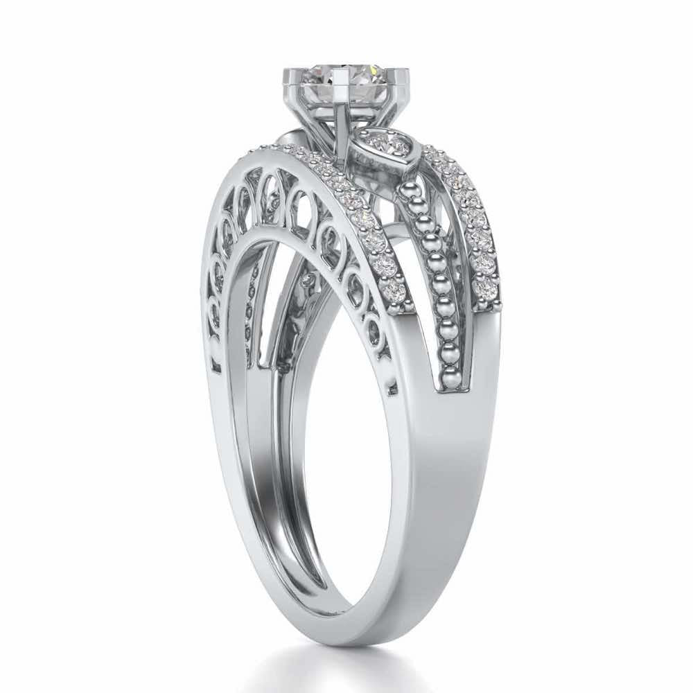 Stately Charm Solitaire Silver Ring - White Gold - Image 3