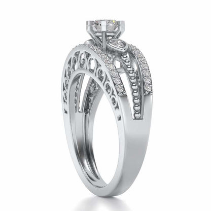 Stately Charm Solitaire Silver Ring - White Gold - Image 3