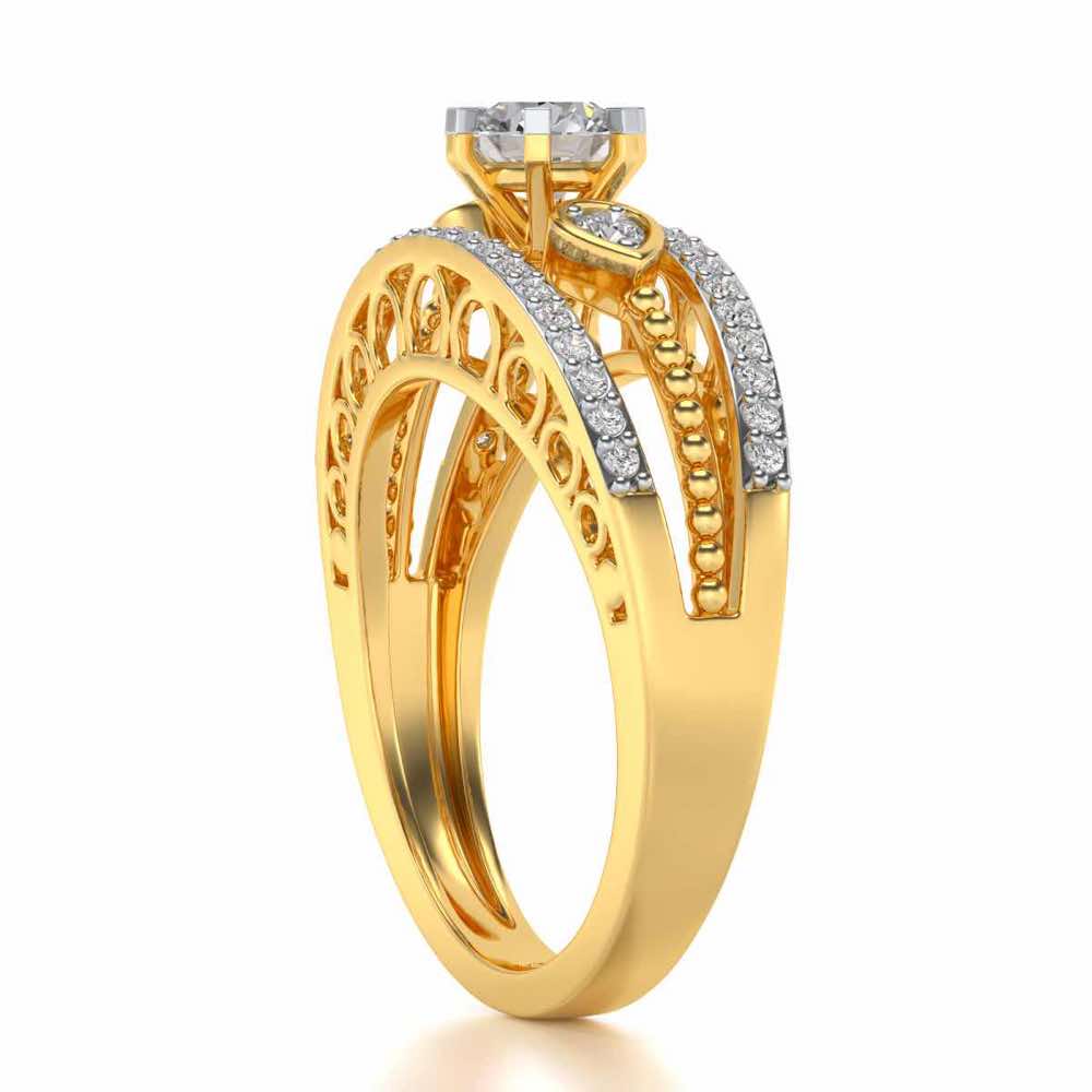 Stately Charm Solitaire Silver Ring - Yellow Gold - Image 3