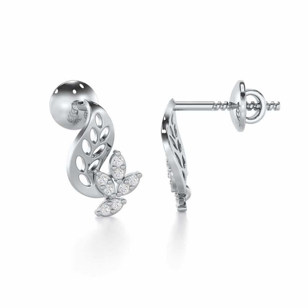 Stellar Vine Silver Stud Earrings - White Gold - Image 4