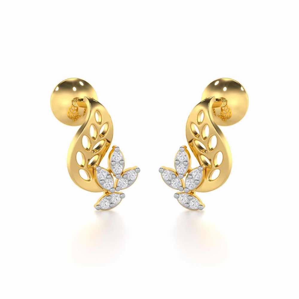 Stellar Vine Silver Stud Earrings - Yellow Gold - Image 2