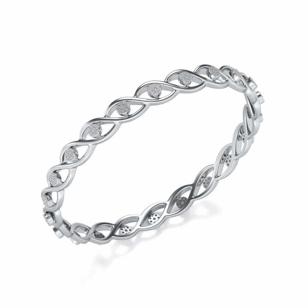 Stone Wave Silver Bangles - White Gold - Image 1