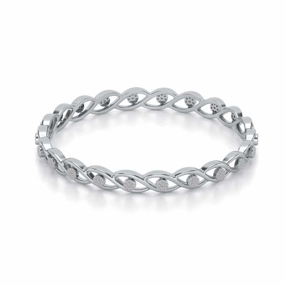 Stone Wave Silver Bangles - White Gold - Image 2