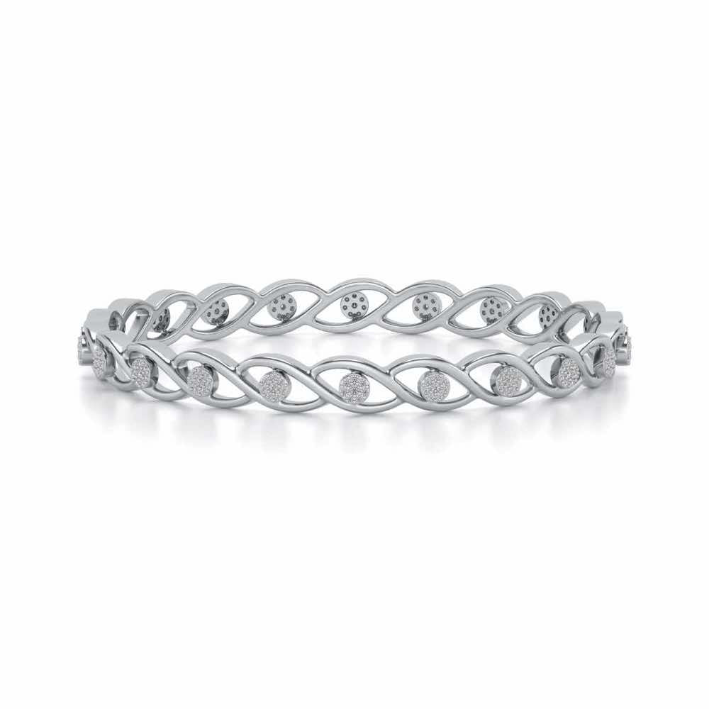Stone Wave Silver Bangles - White Gold - Image 4