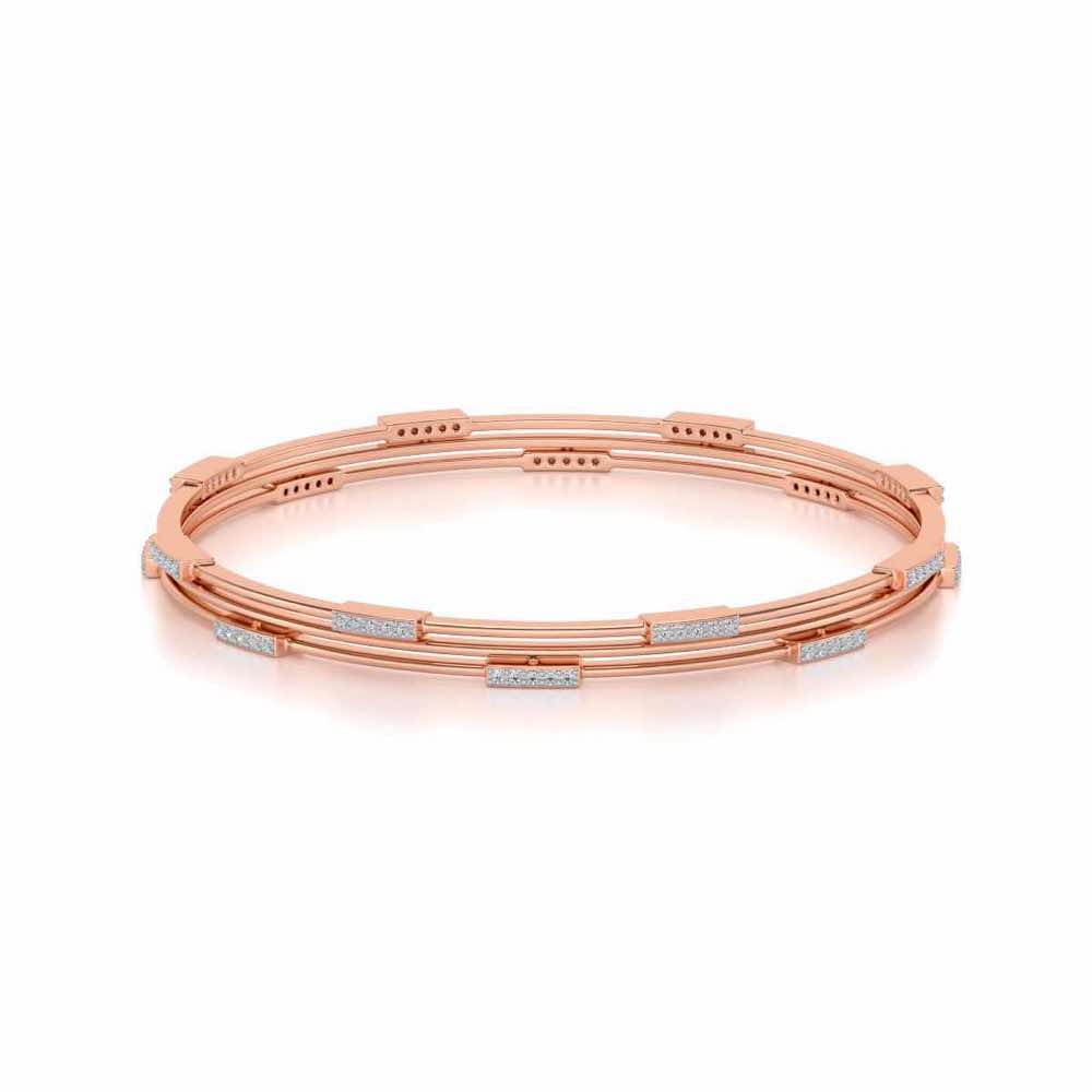 Stripe Wave Silver Bangles - Rose Gold - Image 2