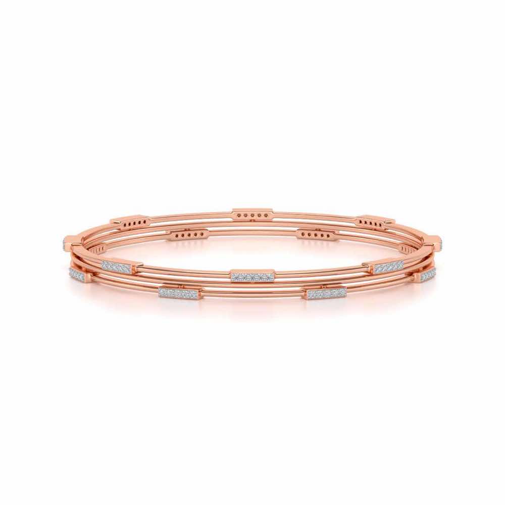 Stripe Wave Silver Bangles - Rose Gold - Image 4