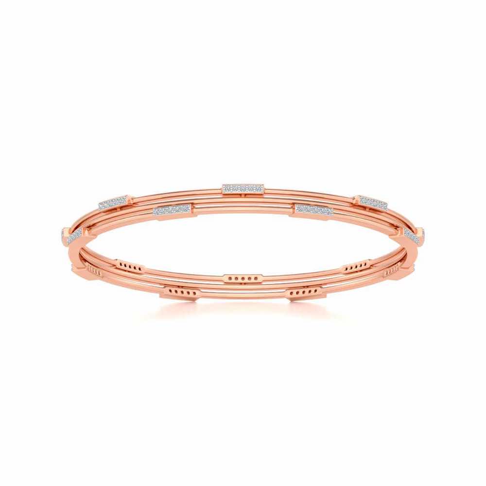 Stripe Wave Silver Bangles - Rose Gold - Image 5