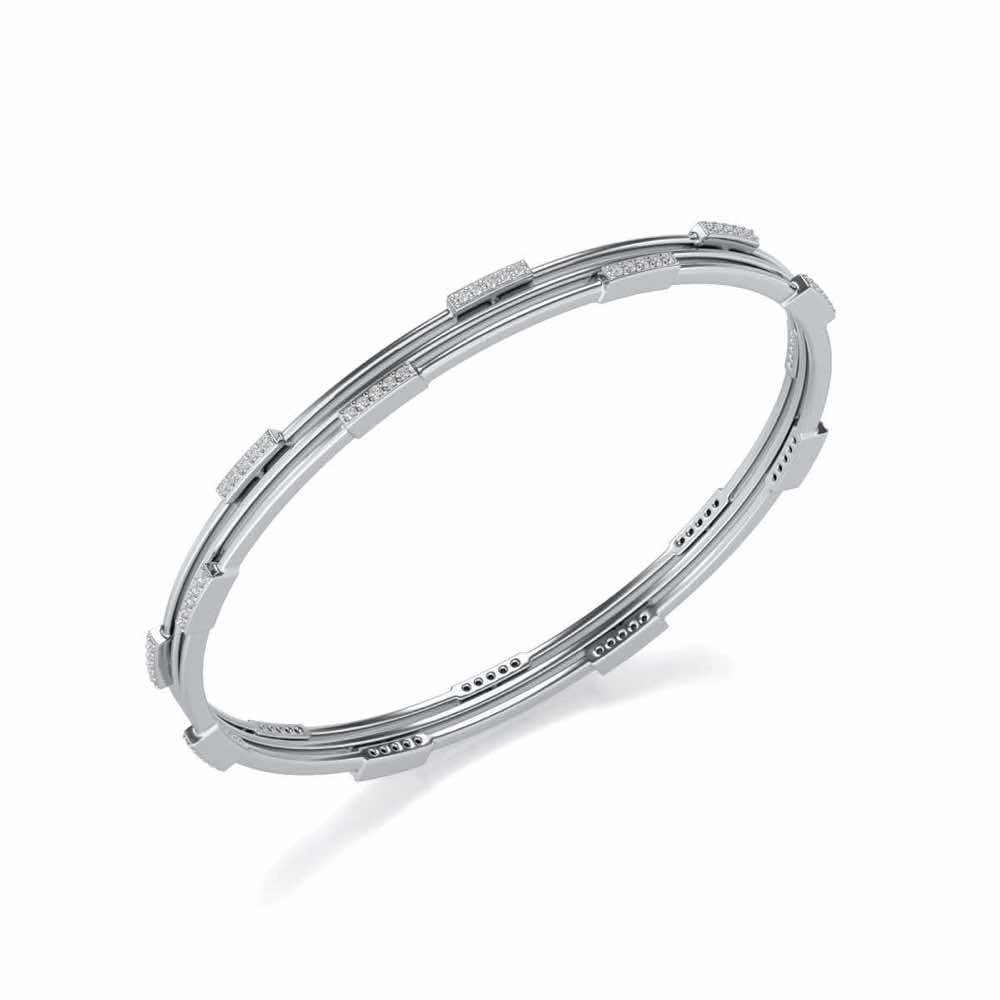 Stripe Wave Silver Bangles - White Gold - Image 1