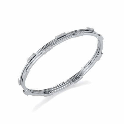 Stripe Wave Silver Bangles - White Gold - Image 1