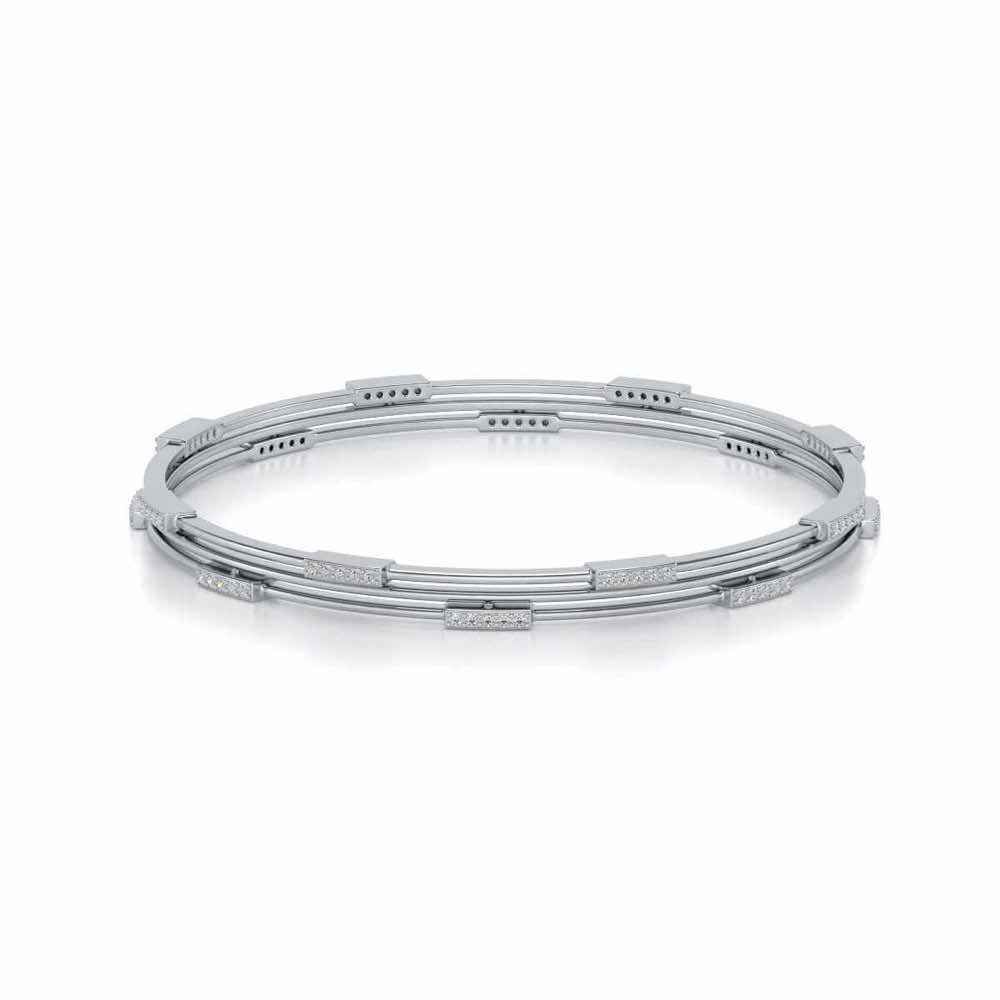 Stripe Wave Silver Bangles - White Gold - Image 2