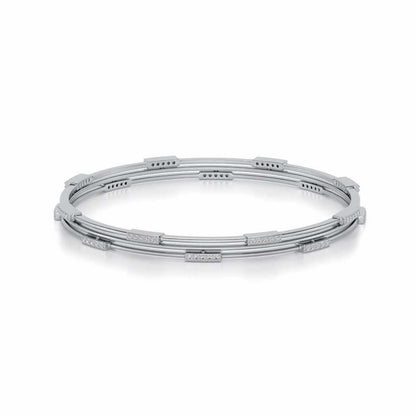 Stripe Wave Silver Bangles - White Gold - Image 2