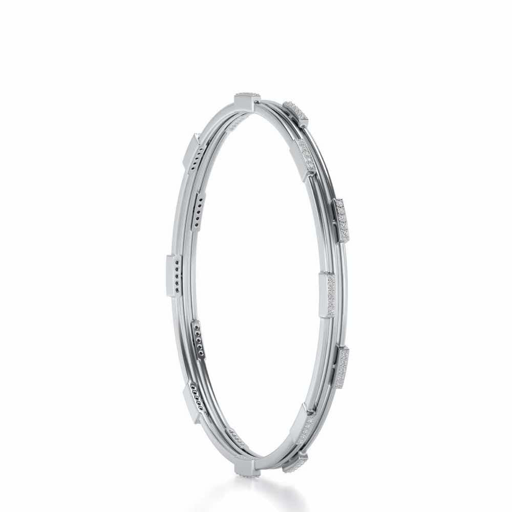 Stripe Wave Silver Bangles - White Gold - Image 3