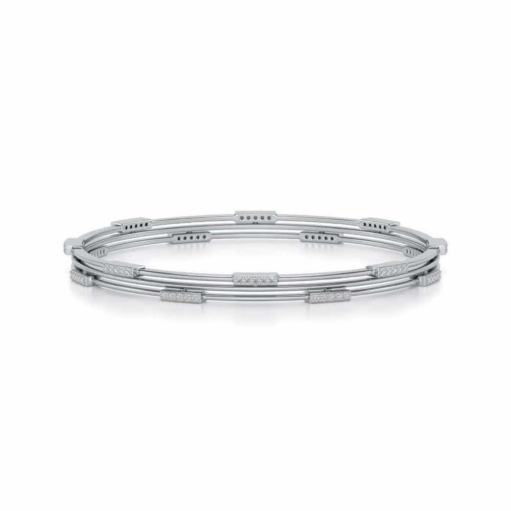Stripe Wave Silver Bangles - White Gold - Image 4