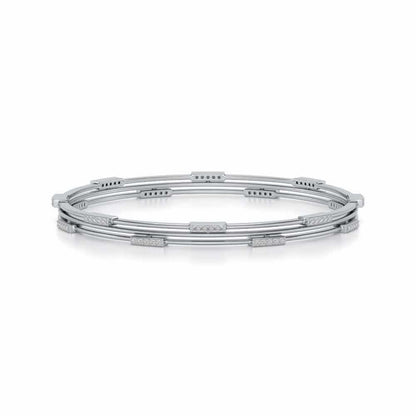 Stripe Wave Silver Bangles - White Gold - Image 4