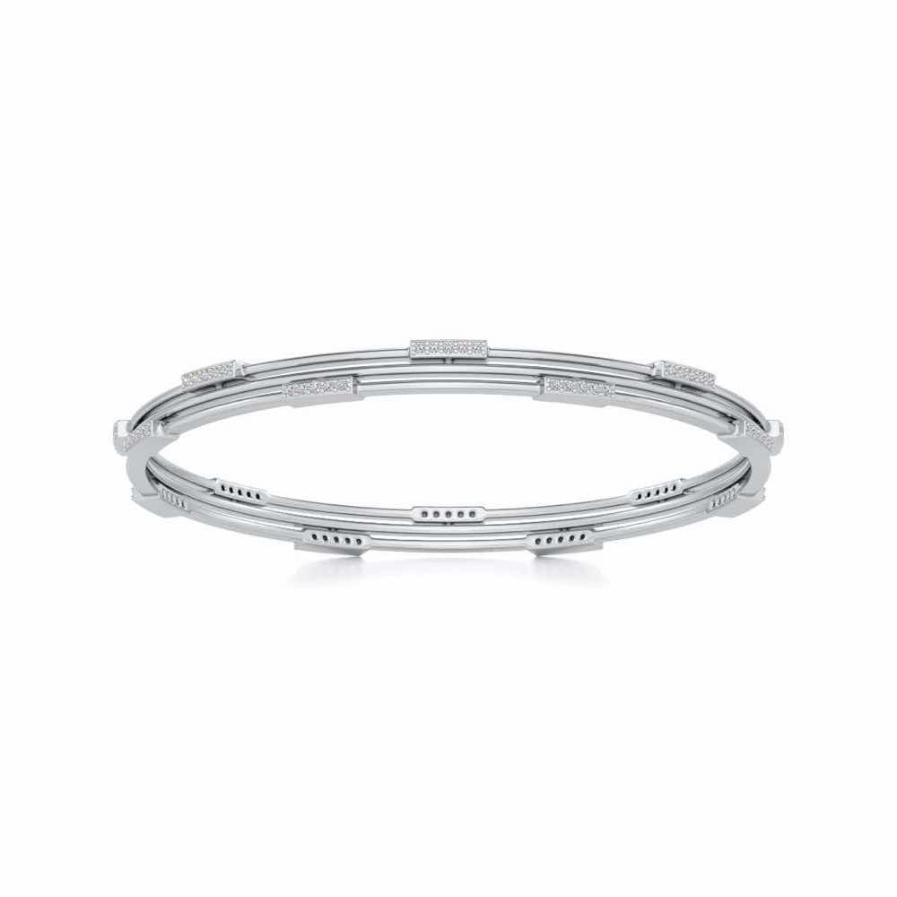 Stripe Wave Silver Bangles - White Gold - Image 5