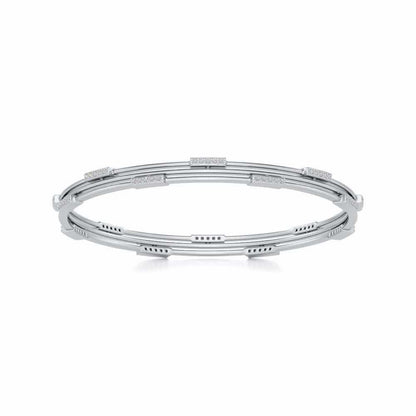 Stripe Wave Silver Bangles - White Gold - Image 5