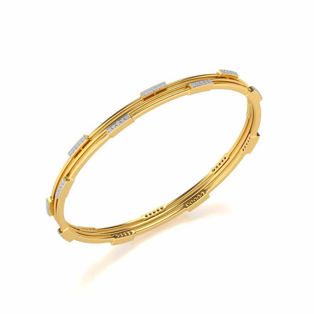 Stripe Wave Silver Bangles - Yellow Gold - Image 1