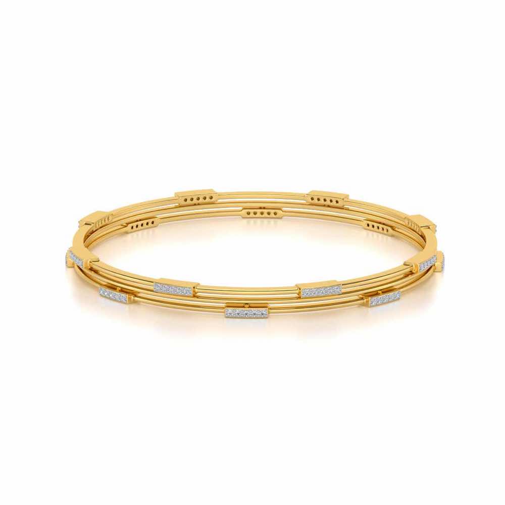 Stripe Wave Silver Bangles - Yellow Gold - Image 2