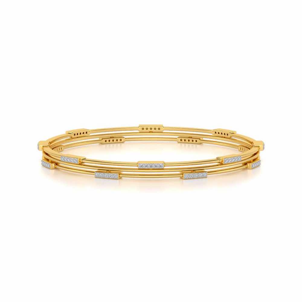 Stripe Wave Silver Bangles - Yellow Gold - Image 4