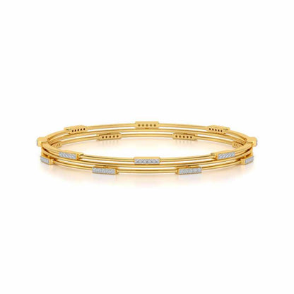 Stripe Wave Silver Bangles - Yellow Gold - Image 4