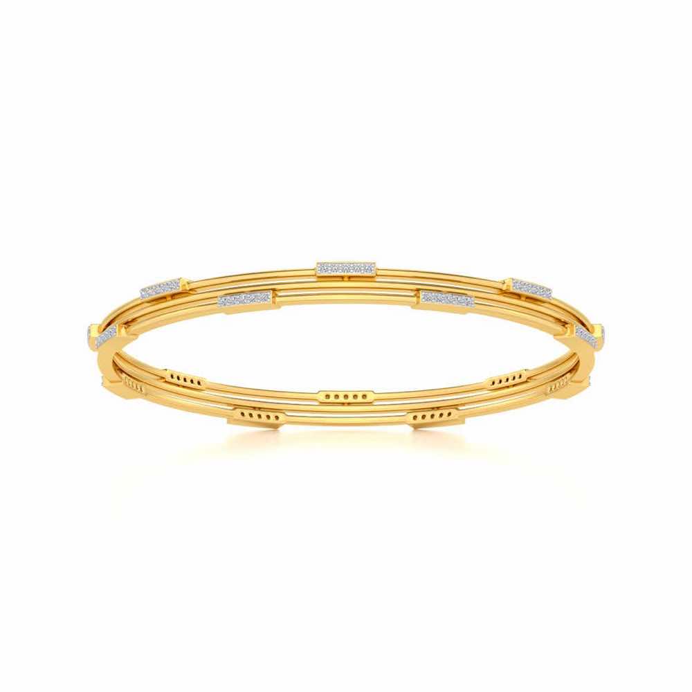 Stripe Wave Silver Bangles - Yellow Gold - Image 5