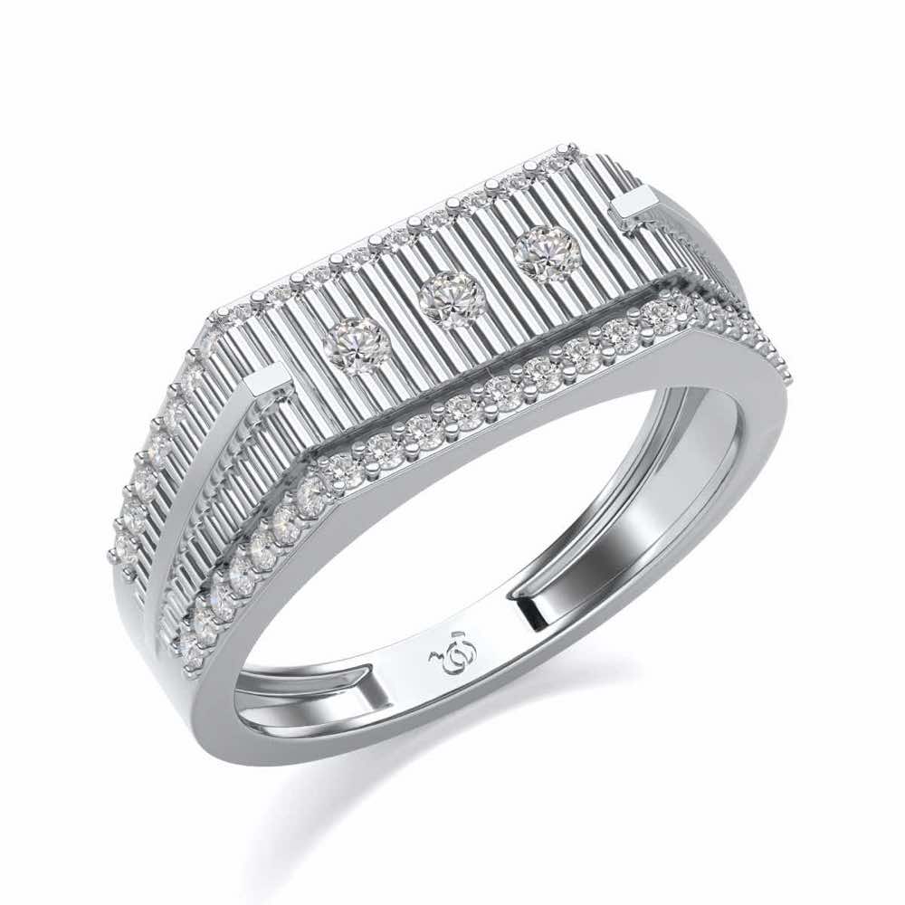 Stripped Silver Ring For Men - White Gold - Image 1