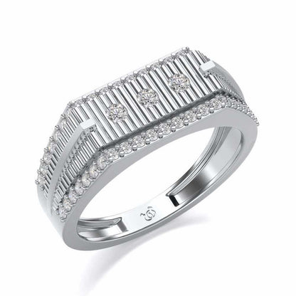 Stripped Silver Ring For Men - White Gold - Image 1