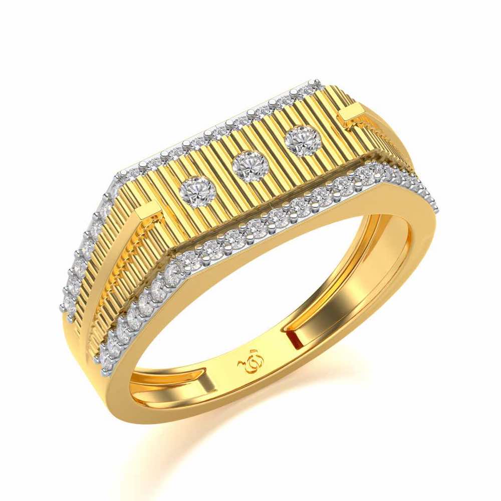 Stripped Silver Ring For Men - Yellow Gold - Image 1