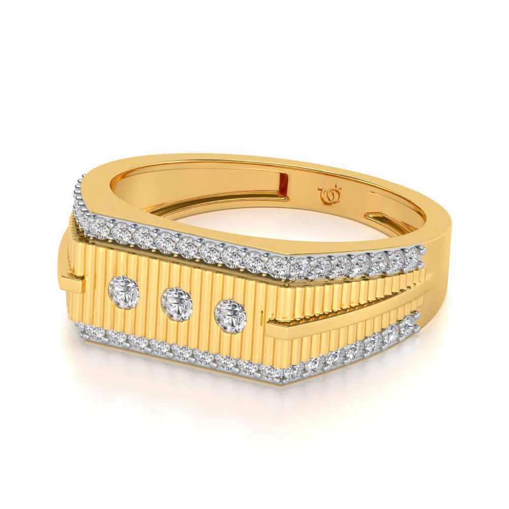 Stripped Silver Ring For Men - Yellow Gold - Image 2