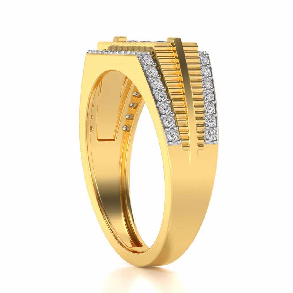 Stripped Silver Ring For Men - Yellow Gold - Image 3