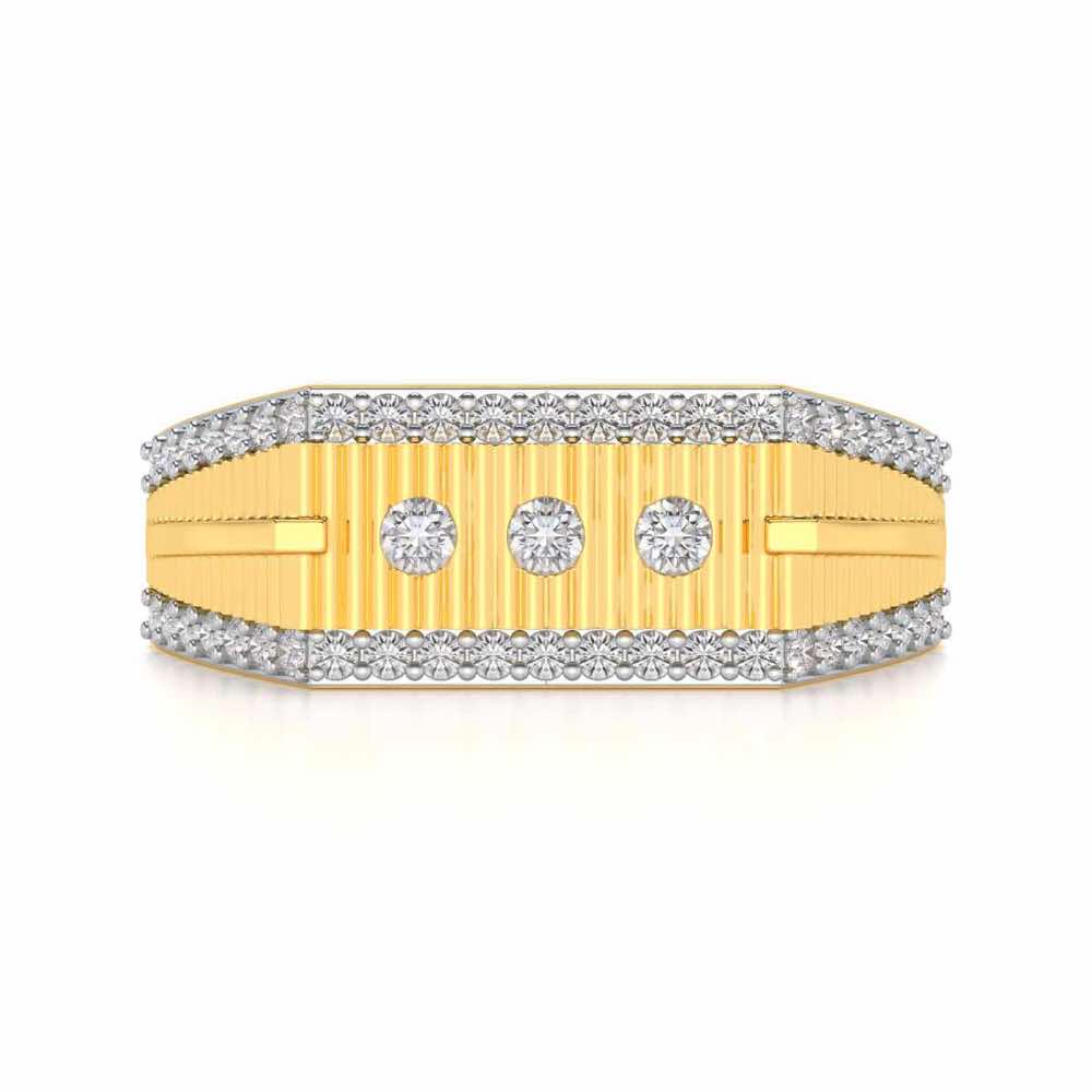 Stripped Silver Ring For Men - Yellow Gold - Image 4