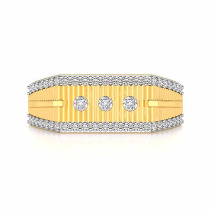 Stripped Silver Ring For Men - Yellow Gold - Image 4