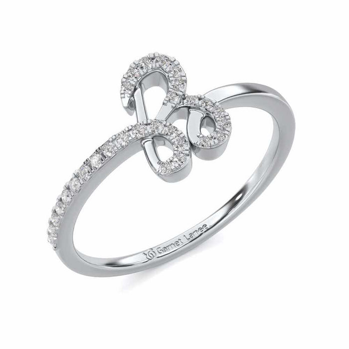 Stylish B Silver Ring - White Gold - Image 1