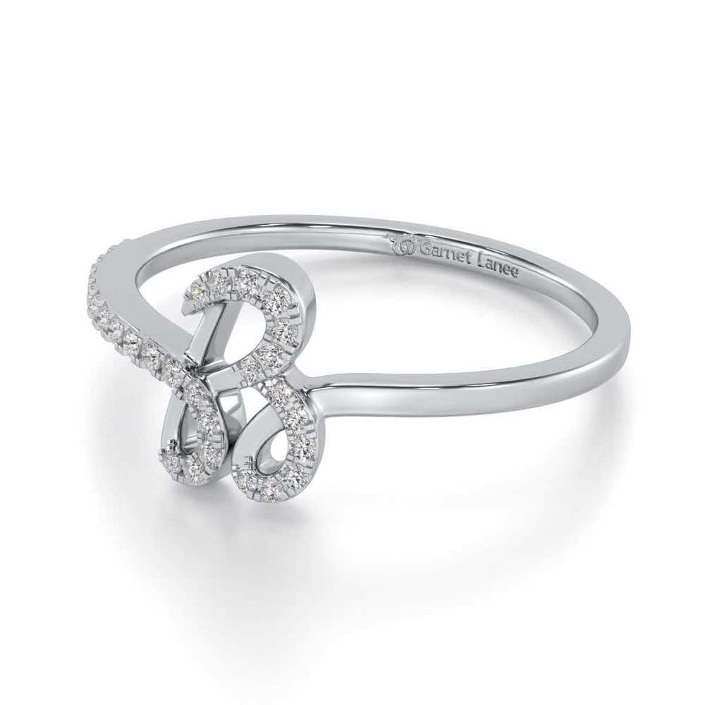 Stylish B Silver Ring - White Gold - Image 2