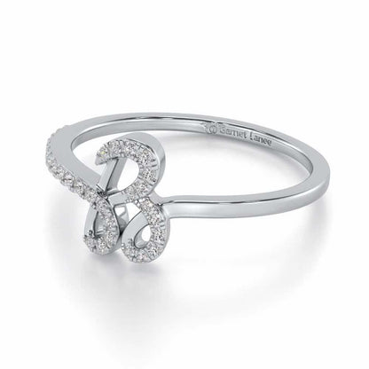 Stylish B Silver Ring - White Gold - Image 2