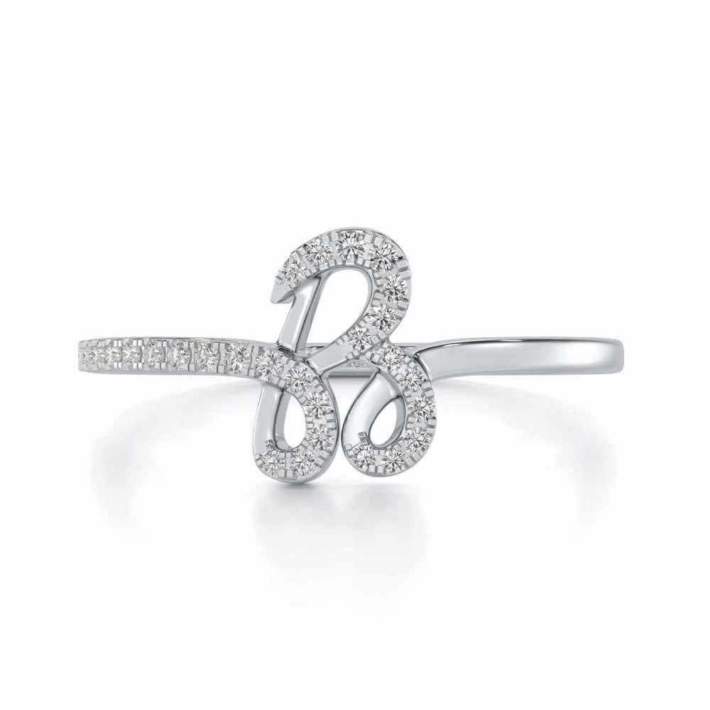 Stylish B Silver Ring - White Gold - Image 4
