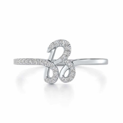 Stylish B Silver Ring - White Gold - Image 4