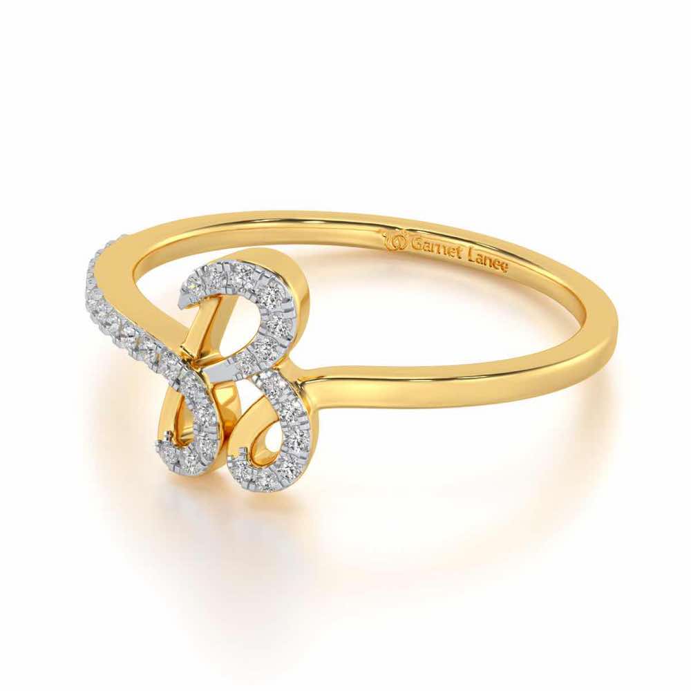 Stylish B Silver Ring - Yellow Gold - Image 2