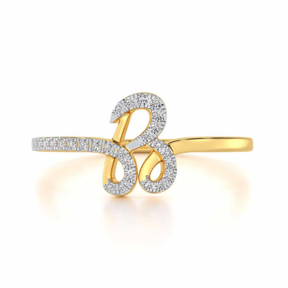 Stylish B Silver Ring - Yellow Gold - Image 4