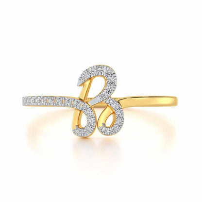 Stylish B Silver Ring - Yellow Gold - Image 4