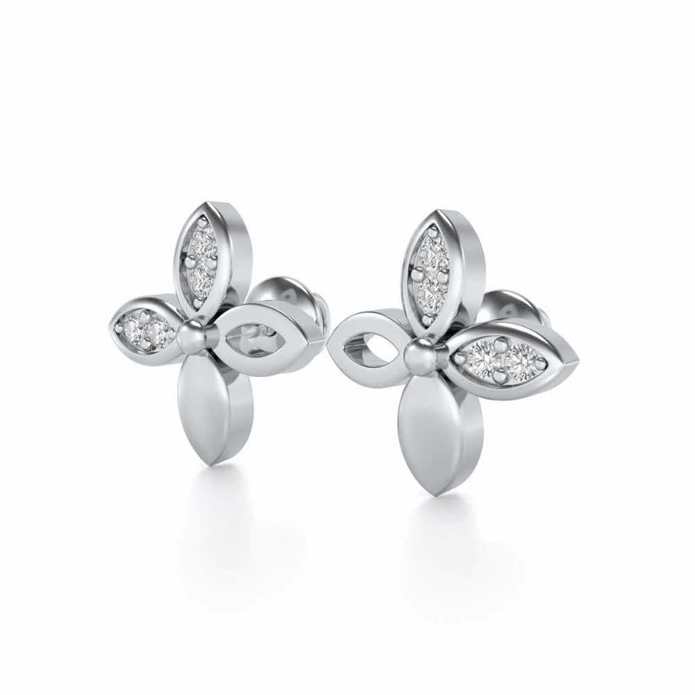 Suave Flora Silver Earrings - White Gold - Image 3