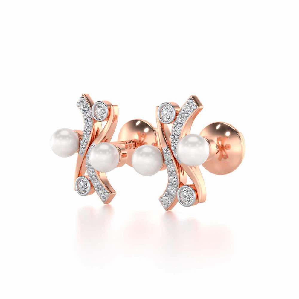 Subtle Silver Pearl Earrings - Rose Gold - Image 3