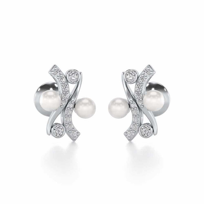 Subtle Silver Pearl Earrings - White Gold - Image 1