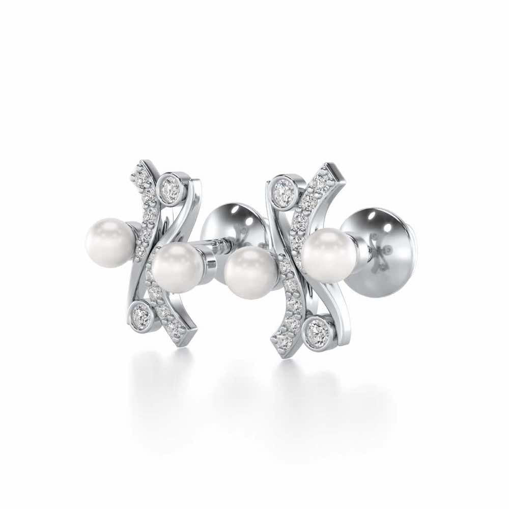 Subtle Silver Pearl Earrings - White Gold - Image 3
